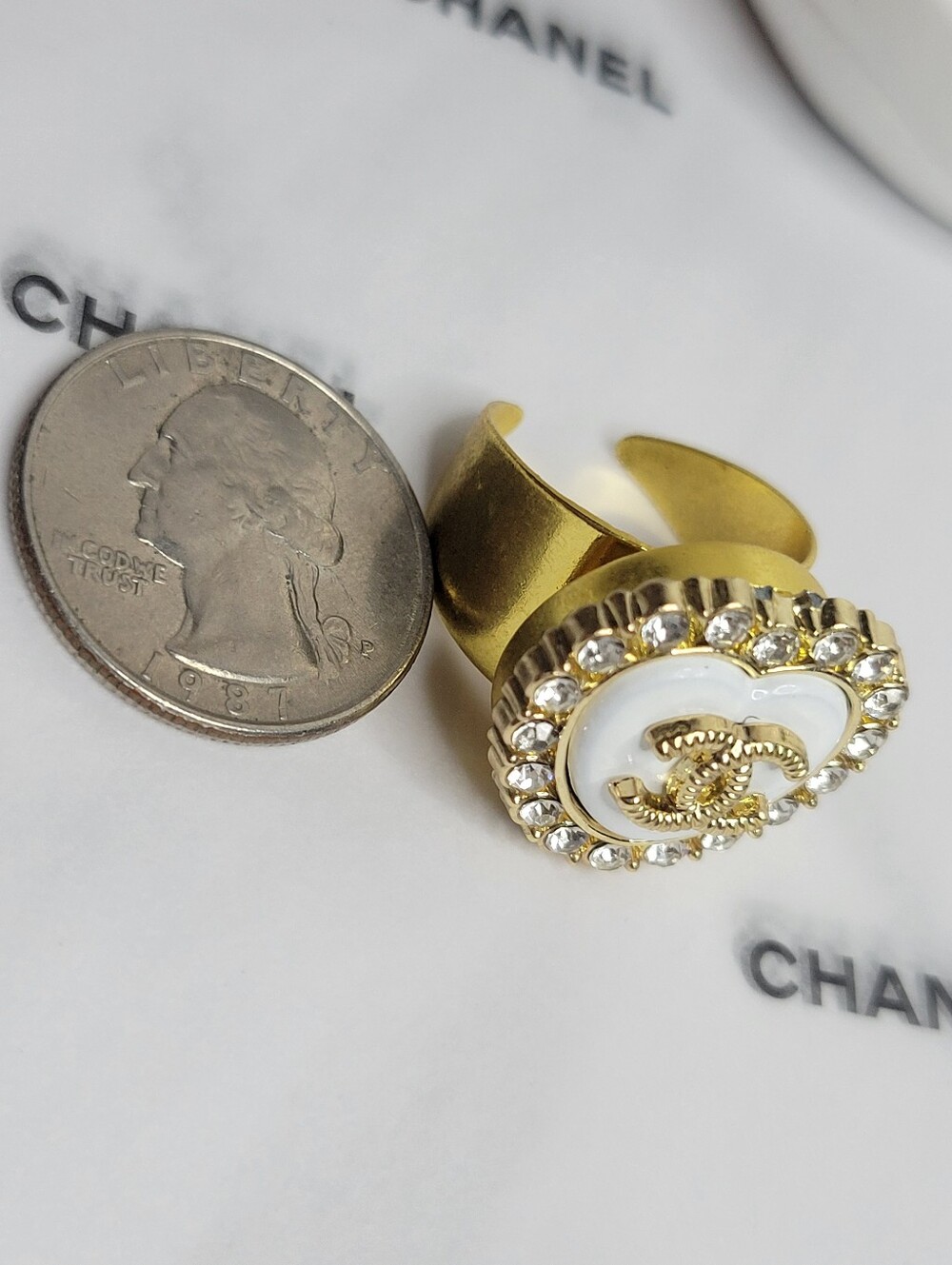 Chanel Button, Custom Ring, Adjustable - Picture 2 of 4